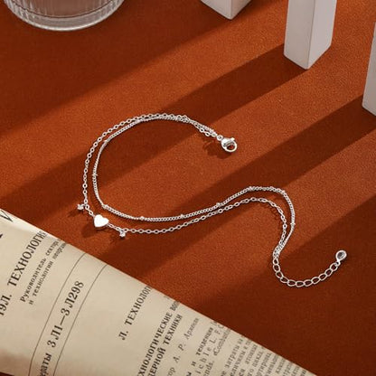 Ankle Bracelets for Women Waterproof Non Tarnish Anklet - style: 2 Layered Bead&Heart-SL