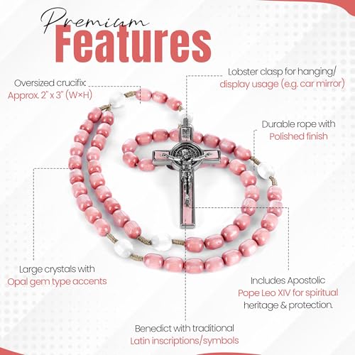 SANCTUM VERITAS Catholic Rosary Necklace | Large Italian Prayer Beads Gift - style: Soft Pink