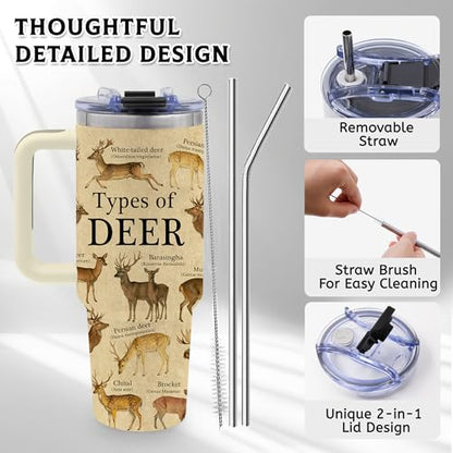 40oz Tumbler with Handle, Deer Gifts for Men Dad Boyfriend - color: Deer-Khaki
