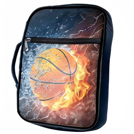 Coldinair Fire Water Basketball Print Bible Case for Men Boys Teens,Bible Cover Bags Carrying Book Case Church Bag Bible Protector with Handle and Zippered Pocket - color: Fire Water Basketball