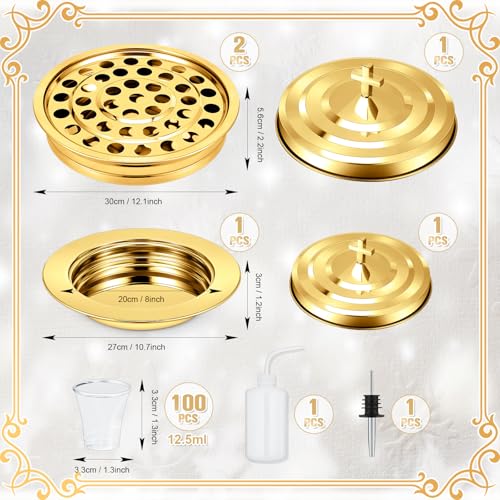 Zhehao 3 Pcs Communion Tray Set for Church, Tray & Plates with Lids, Gold - size: Gold