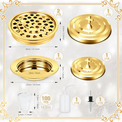 Zhehao 3 Pcs Communion Tray Set for Church, Tray & Plates with Lids, Gold - size: Gold