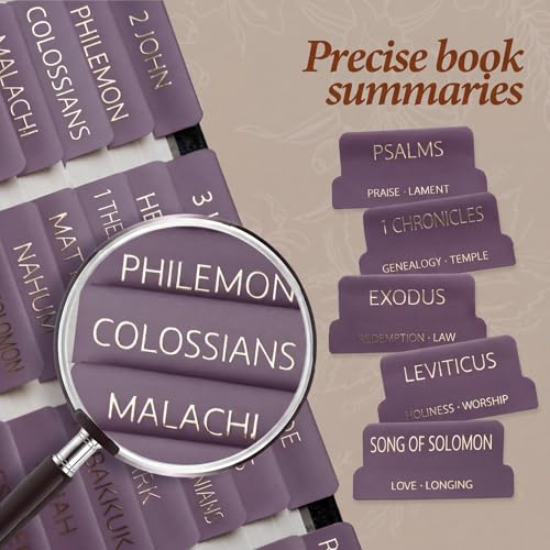 UPAFEXXI-Bible Tabs with Book Summaries, 3D Gold Foil Embossed Lettering - color: Purple