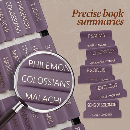 UPAFEXXI-Bible Tabs with Book Summaries, 3D Gold Foil Embossed Lettering - color: Purple
