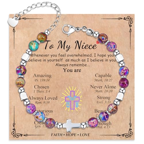 Cross Bracelet for Women Girls, Christian Gifts for Daughter Granddaughter Sister In Christ Friend Niece, Baptism Confirmation First Communion Gifts for Girls - color: Niece