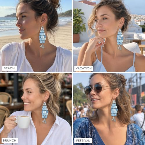 Fish Earrings For Women, Boho Colorful Acrylic Resin Tropical Sea Life Large Dangle Earring Hypoallergenic Summer Beach Vacation Statement Jewelry Gifts - color: Blue-scaled fish