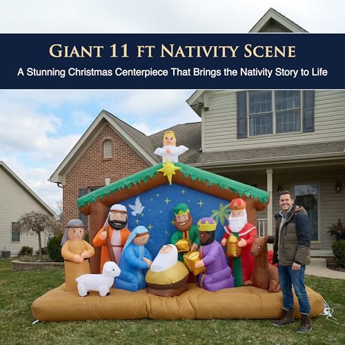 11 FT Christmas Inflatables Nativity Scene Outdoor Decorations, Christmas Blow Up Yard Decorations Nativity Sets for Garden Lawn Xmas Decor - style: 11 FT Nativity 3