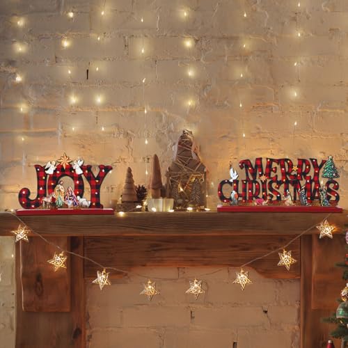 Cinnvoice 3 Pcs Christmas Table Decor Wooden Nativity Scene Sign, Checkered - color: Checkered