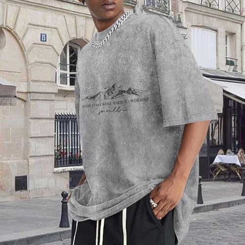 Christian Faith God Shirts for Men Jesus Bible Verse Shirt Oversized Acid Wash Tshirts Star Mountain Graphic Tees - color: Lightgray, size: X-Large