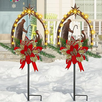 Moukeren 2 Pcs 3.5ft Nativity Scene Outdoor Light up Yard Stakes, Rustic - style: Rustic