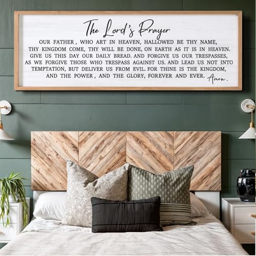 Our Father Prayer Bible Verse Framed Wall Art, 40''×15'' Rustic Religious Christian Lords Prayer Sign for God Jesus Christ Prayer, Horizontal Holy Inspirational Catholic Scripture Decor - color: Natural Frame, style: The Lord