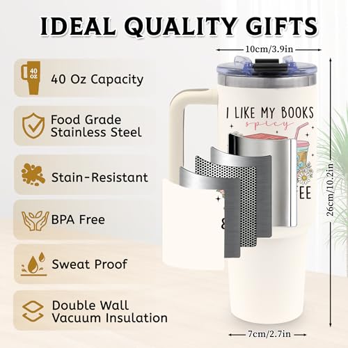 Book Lovers Gifts for Women, 40oz Tumbler with Handle & Straw - color: Bookcoffee-White