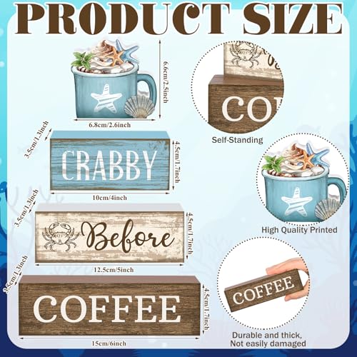 Lineshading 4 Pcs Coffee Beach Decor Wooden Blocks, Coastal Tiered Tray - style: Beach Coffee