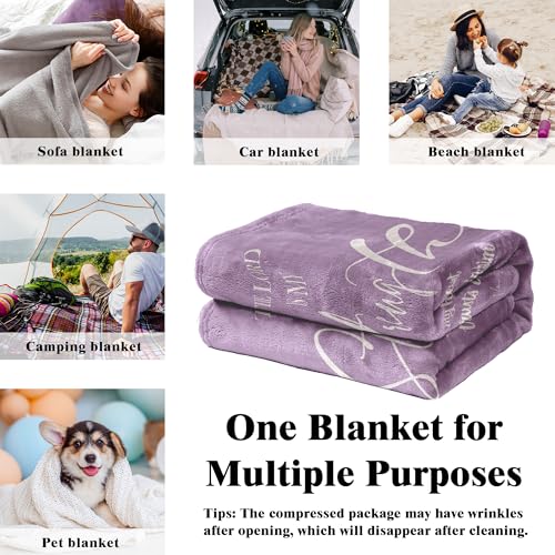 Christian Blanket, Religious Bible Verse Flannel Throw Blanket, Christian Blankets for Women Faith, Inspirational Purple Blankets for Bedroom Living Room Couch Sofa, 50x60 Inches - color: Purple