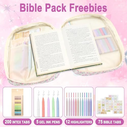 Zkptops Bible Cover Case for Women Large Bible Bag Cotton Quilted Bible Carrying Case with Zipper Pocket and Handle Carrying Book Cover for Christian Study Supplies Christian Gift(Purple Flower) - color: Fr Purple Flower