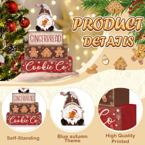 Britimes Tiered Tray Decor Set, 4 Pack, Wooden Table Sign, Gingerbread - style: Gingerbread Cookie
