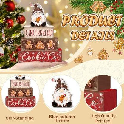 Britimes Tiered Tray Decor Set, 4 Pack, Wooden Table Sign, Gingerbread - style: Gingerbread Cookie