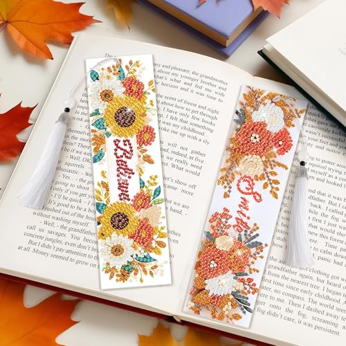 8 Pieces Christian Bible Verse Diamond Art Bookmarks 5d Christian Beaded Bookmark Acrylic Tassel Bookmark for DIY Making Beginners Adults Arts Craft Supplies (Floral-2) - color: Floral-2