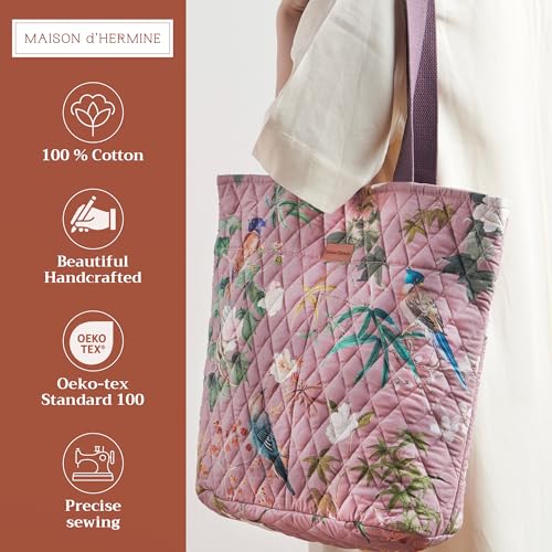 Maison d' Hermine Shopping Bags Cotton Quilted Tote Bag with Zipper Pockets - color: 010 - Hokuzai - Violet