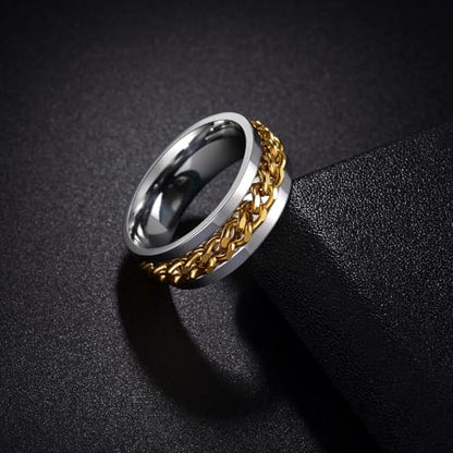 Mens Fidget Rings Anxiety Ring for Men 6mm 8mm Chain Spinner Ring Size 5-14 - color: Silver Gold