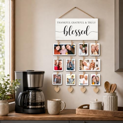 Blessed Sign Wooden Wall Decor Hanging Picture Frames Photo Board - color: Bright Whitewash