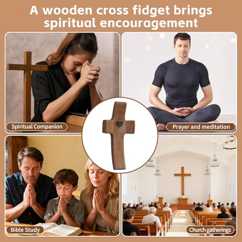 Wooden Cross Fidget for People with Anxiety Relief 20 Pcs Handheld Small Pocket Cross Prayers Encouragement Christian Religious Gift for Adults/Teens/Elderly on Christmas/Easter,etc - color: Walnut U 20pcs
