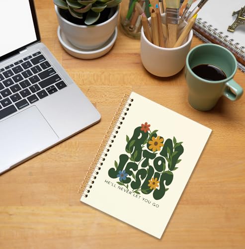 Flowers Christian Spiral Notebook,Run to Jesus Bible Verse Journal,Religious Scripture Journals for Writing, Bible Notebooks for Note Taking, Church Notes Journal, 5.5x8.3 Inch - color: God-Flowers