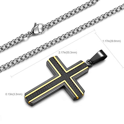 Holizaly Men's Cross Necklace 316L Stainless Steel Pendant White/Gold/Black/Blue Rolo Chain-Gift Box Included - color: Black gold