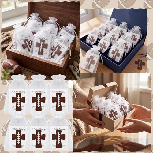 Hollowfly 12 Set Football A Pocket Blessing with Gift Cards and Organza Bags Cross Pockets Blessing Baseball Encouragement Gifts Christian Keepsake for Athletes Players Sports Lovers Team - style: Football