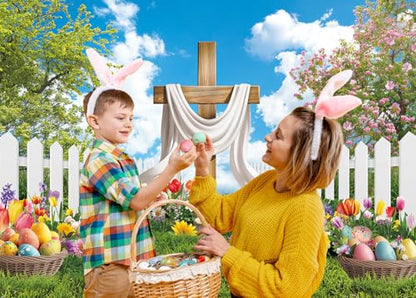 Easter Backdrop He is Risen Backdrop Religious Jesus Cross Photo Background - size: 10x8FT（300x240cm）