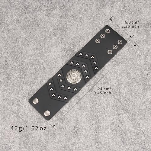GelConnie Punk Leather Cuff Bracelet Adjustable Straps Wrap Bracelets Arm Armor Cuff Gothic Leather Wristbands for Men, Women - color: MLPB100-Black