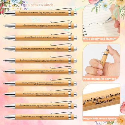 ANGOLIO Spanish Christian Religious Gifts - Back to School Gift 230P Colorful Flower Regalos Cristianos En Español Bible Verse Bamboo Pen Keychain Bookmark Stationary for Women Men VBS Church Supplies - style: Colorful Floral