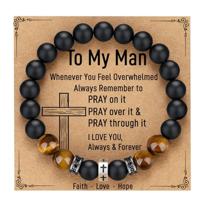 TONY & SANDY Christian Gift for Him Kids Teen Boys Adults Men Cross Bracelet Son Grandson Birthday Graduation Easter Religious Gifts for Men Christmas - style: To My Man （8 Inches )