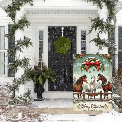 BlissYard Christmas Horse Garden Flag 12x18 Inch Polyester - color: Winter Horses