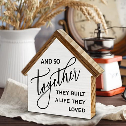 And so Together They Built a Life They Loved House Shaped Wood Sign - color: AND