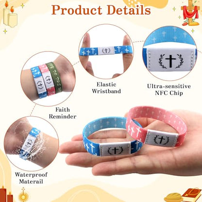 12PCS Bible Verse Bracelets Jesus Christian Bracelet with NFC Elastic Wearable Scripture Bracelets Bulk Inspirational Bibles Religious Jewelry Easter Gifts for Teens Women Men Tap to Pray Bracelet