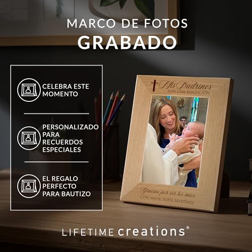 Lifetime Creations Marco de Foto Personalizado para Padrinos – Regalo para Padrino y Madrina, Recuerdo de Bautizo Grabado en Madera, Regalo Personalizado para Padrinos (Foto 5x7 Vertical) - color: Personalizado - Padrinos (en Español), size: 5" x 7" Portr