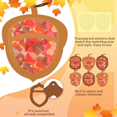 Chiisong 24 Sets Fall Acorn Crafts Kit Fall Paper Acorn Suncatcher Craft - style: Fall Acorn