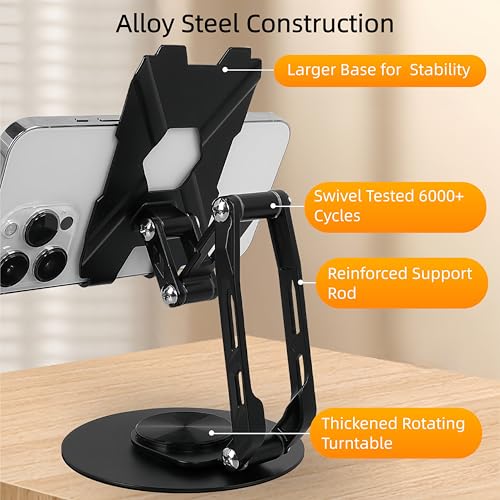 All-Metal Cell Phone Stand 360° Rotatable & Height Adjustable - 25KG Super Load-Bearing, Foldable Desk Stand for Phone, Compatible with iPhone 17/16/15/14, Nintendo Switch, Black - color: C-Quad-Fold - Black