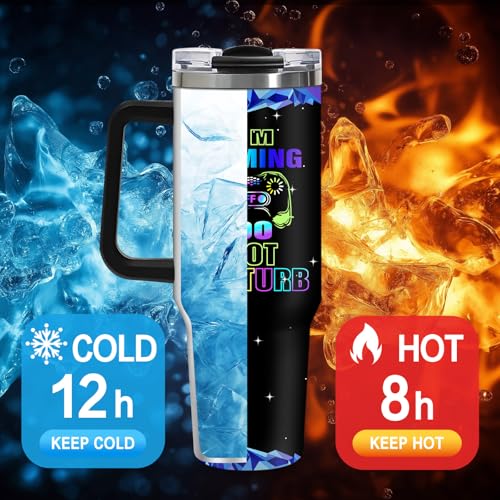 40oz Gamer Insulated Tumbler, Gaming Gifts for Boys Teenager Men, Gradient Gamepad Coffee Mug, Double Wall Stainless Steel Travel Cup with Handle Straw, Game Controller Present for Son Teen Birthday - color: Game-D-76