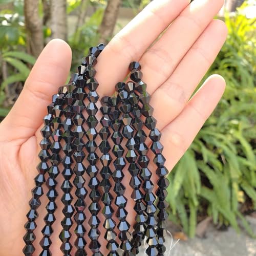 250pcs Czech 6mm (0.24 Inch) Faceted Bicone Crystal Glass Loose Beads Spacer Bulk Jet Black for DIY Craft Jewelry Making CCB623 - color: Jet Black, size: 6mm - 250pcs