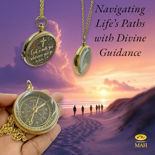 Handmade Religious Brass Compass Gift with Engraved & Embossed Faith Messages – Inspirational Christian Religious Gift Keepsake for Baptism, Confirmation, Christening, First Communion or Christmas - style: God is with You – Edition 2