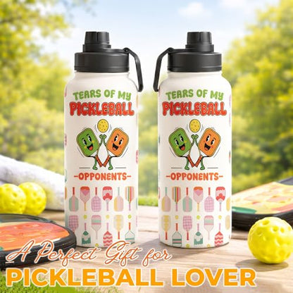 Funny Pickleball Water Bottle 32oz with Lid, Tears of My Pickleball Opponents, Pickleball Gifts for Pickleball Players, Pickleball Lovers, Sports Bottle for Women Men, Stainless Steel - color: Pickleball