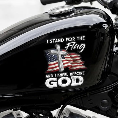 Christian Cross US Flag Car Decal – I Stand for the Flag and Kneel Before God Sticker, Patriotic Religious Vinyl Window Decal for Car Truck SUV Bumper Laptop Mirror, Waterproof – 6.2 x 4.7 Inch