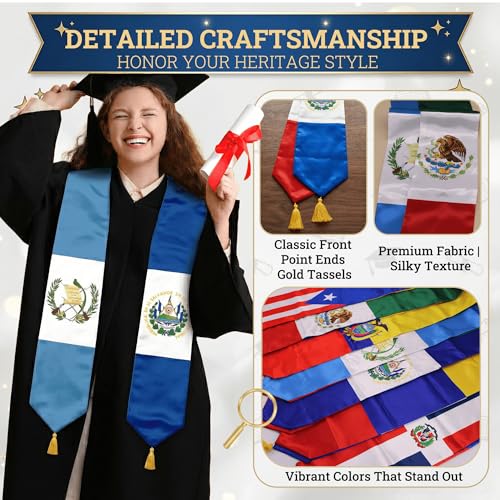 Class of 2026 Graduation Stole Flag Sash with Gold Tassels 72 Inch for High School College University Ceremony - color: Custom 2 Flag