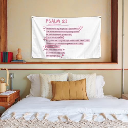 Pink Christian Tapestry Psalm 23 Bible Verses 3x5 Ft Wall Art Pink Tapestry Christian Gifts for Teen Girls & Women, Home Bedroom Wall Art Decor