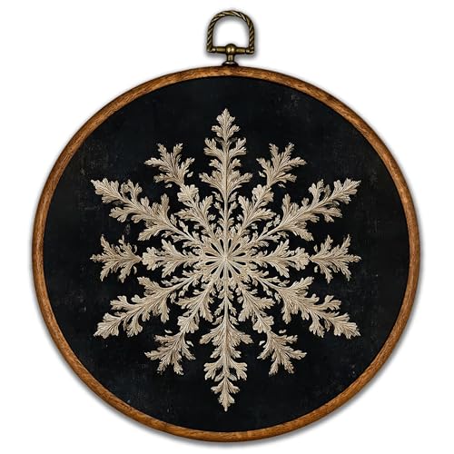 BCUANGD Winter Round Wall Art Decor - Vintage Winter Snow Wall Art Canvas Frame Artwork Prints, Rustic Christmas Holiday Cottage Round Wall Hanging Decorations for Home Farmhouse Bedroom, 10"x10" - color: Christmas-1