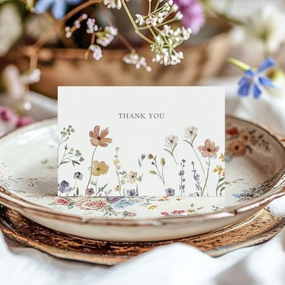 XXINMOH 102 PACK Floral Thank You Cards With Envelopes (4"x6") - Wildflower Blank Cards With Adhesive Envelopes & Matching Stickers for Wedding, Bridal Showers, Baby Showers, Birthday, All Occasion