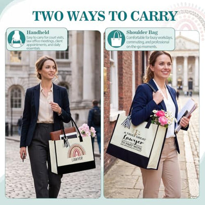 Ceenna 8 Pcs Lawyer Gifts for Women Attorney Canvas Tote Bag and Makeup Bag - style: Female Laywer