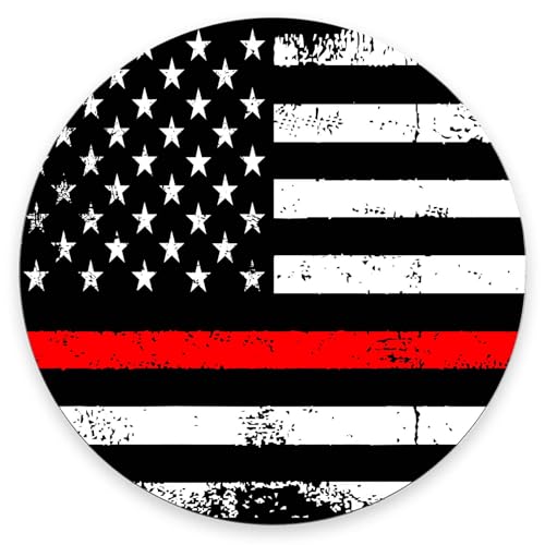 Round Mouse Pad,Fire Fighter Thin Red Line Flag Mouse pad,Custom Small Mouse Pads with Designs,Portable Office Non-Slip Rubber Base Wireless Mouse Pad for Laptop 7.9×7.9×0.12 inches - color: Fire Fighter Thin Red Line Flag